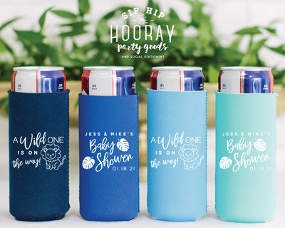 A Wild One Jungle Baby Shower Neoprene Slim Can Cooler