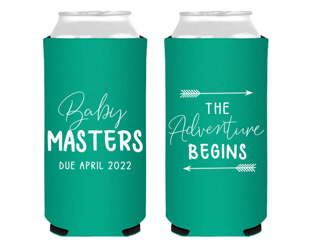 The Adventure Begins Baby Shower Foam Slim Can Cooler