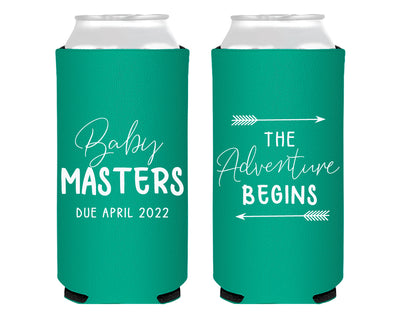 The Adventure Begins Baby Shower Foam Slim Can Cooler