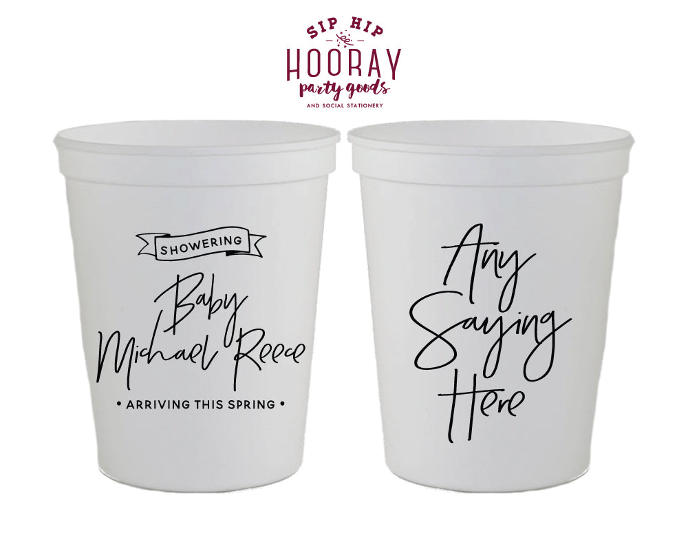 Any Saying Here with Modern Script Baby Shower Stadium Cup