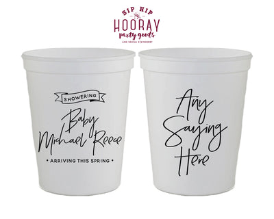 Any Saying Here with Modern Script Baby Shower Stadium Cup