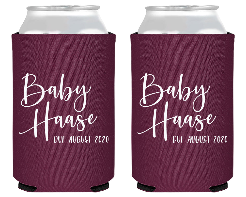 Simple Script Modern with Due Date Baby Shower Neoprene Can Cooler