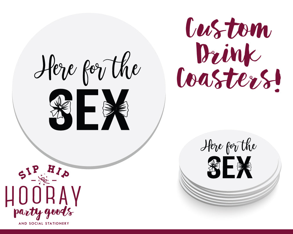 Here For The Sex Bow and Bow Tie Gender Reveal Coasters