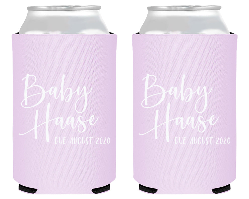 Simple Script Modern with Due Date Baby Shower Foam Can Cooler