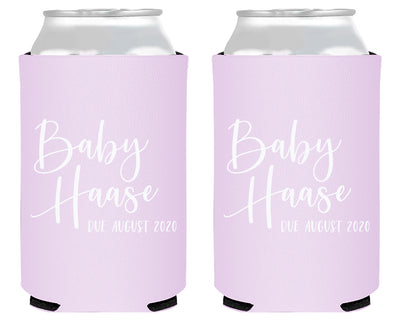 Simple Script Modern with Due Date Baby Shower Foam Can Cooler