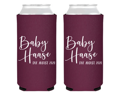 Simple Script Modern with Due Date Baby Shower Foam Slim Can Cooler