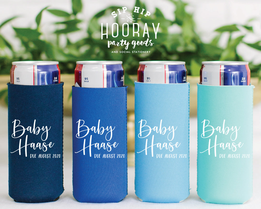 Simple Script Modern with Due Date Baby Shower Neoprene Slim Can Cooler