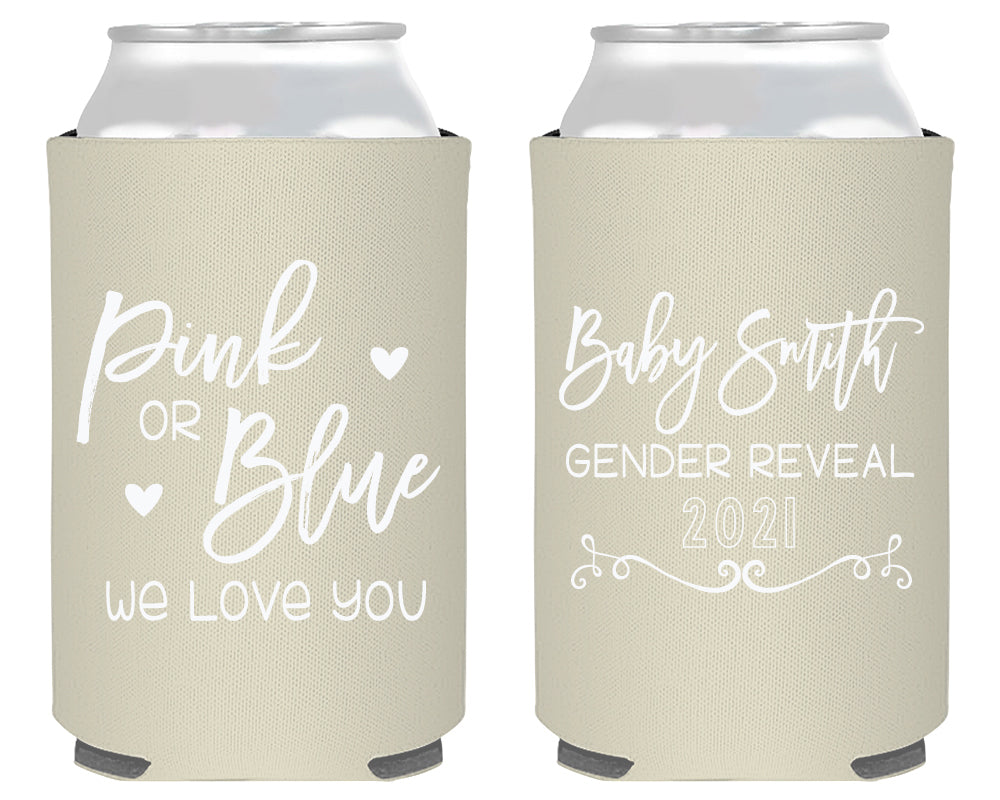 Pink or Blue We Love You Gender Reveal Neoprene Can Cooler