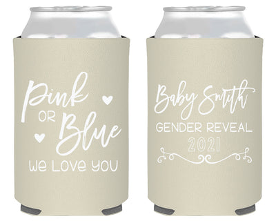 Pink or Blue We Love You Gender Reveal Neoprene Can Cooler