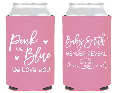 Pink or Blue We Love You Gender Reveal Foam Can Cooler