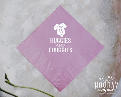 Huggies and Chuggies Beers and Onesie Baby Shower Cocktail Napkin