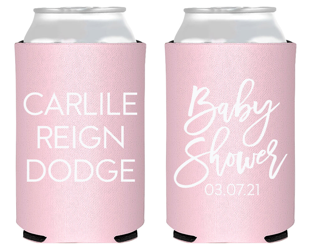 Simple Baby Shower with Baby Name Neoprene Can Cooler