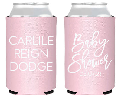 Simple Baby Shower with Baby Name Neoprene Can Cooler