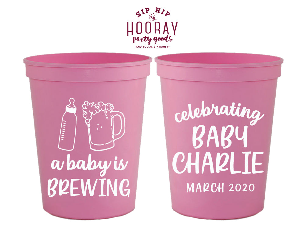 A Baby is Brewing Bottle and Beer Cheers Mug Stadium Cup