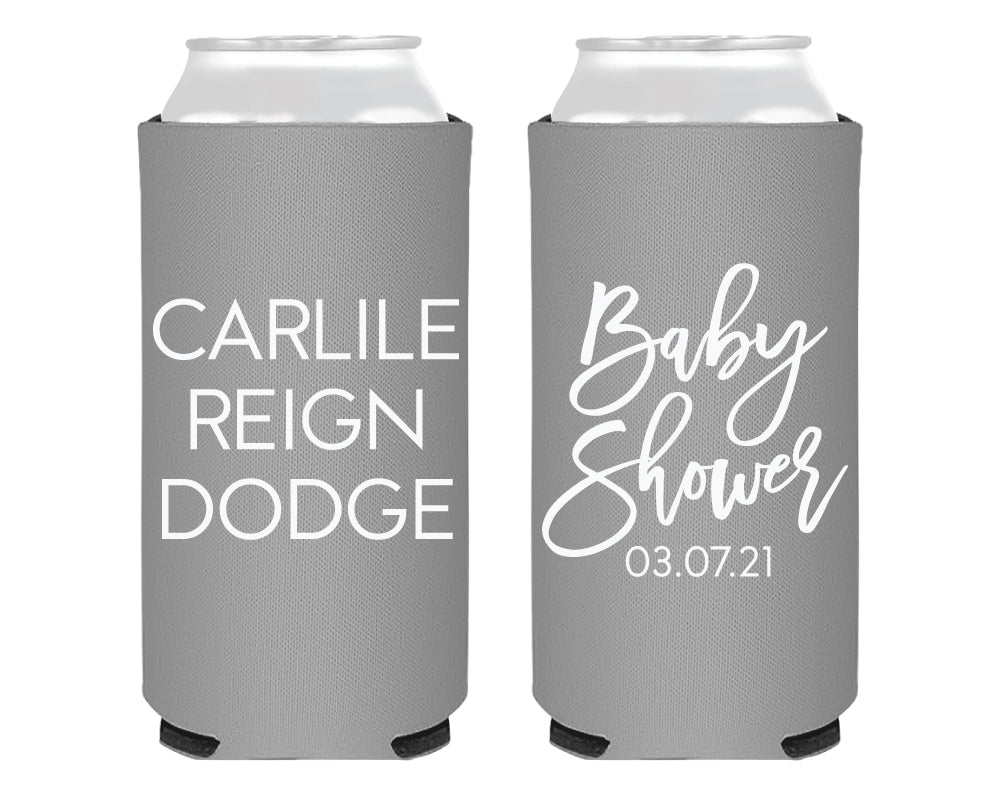 Simple Baby Shower with Baby Name Foam Slim Can Cooler