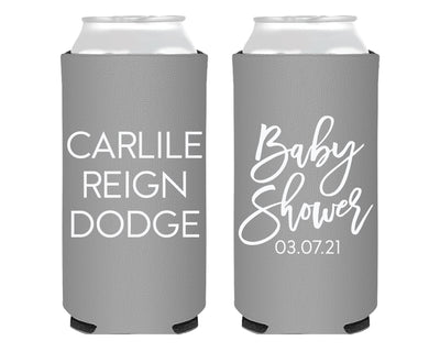 Simple Baby Shower with Baby Name Foam Slim Can Cooler