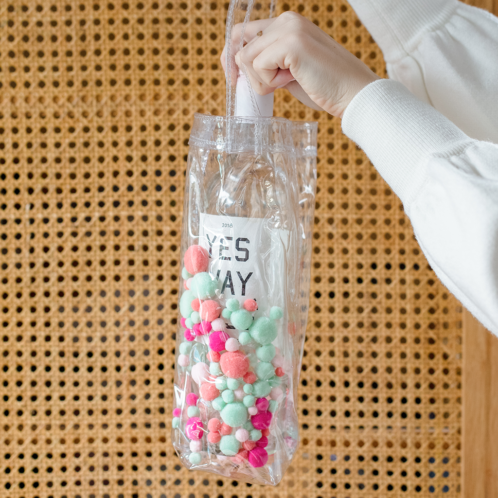 Clear Pom Pom Wine Bag