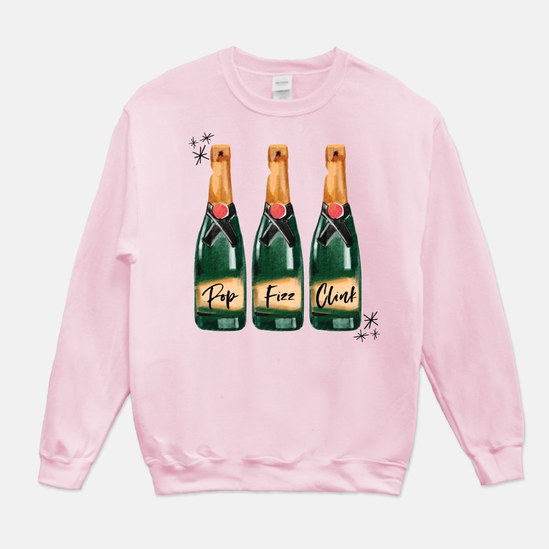 Pop Fizz Clink Bubbly Champagne Holiday Unisex Crew Neck Sweatshirt