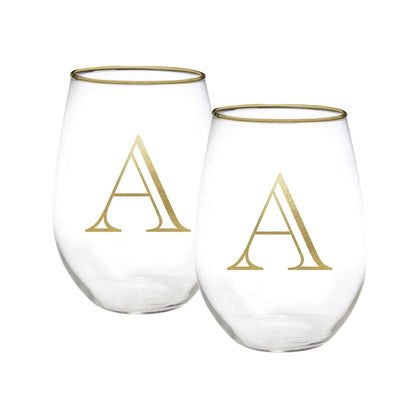 Initial Stemless Wine Glass (Set of 2)
