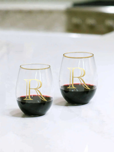 Initial Stemless Wine Glass (Set of 2)