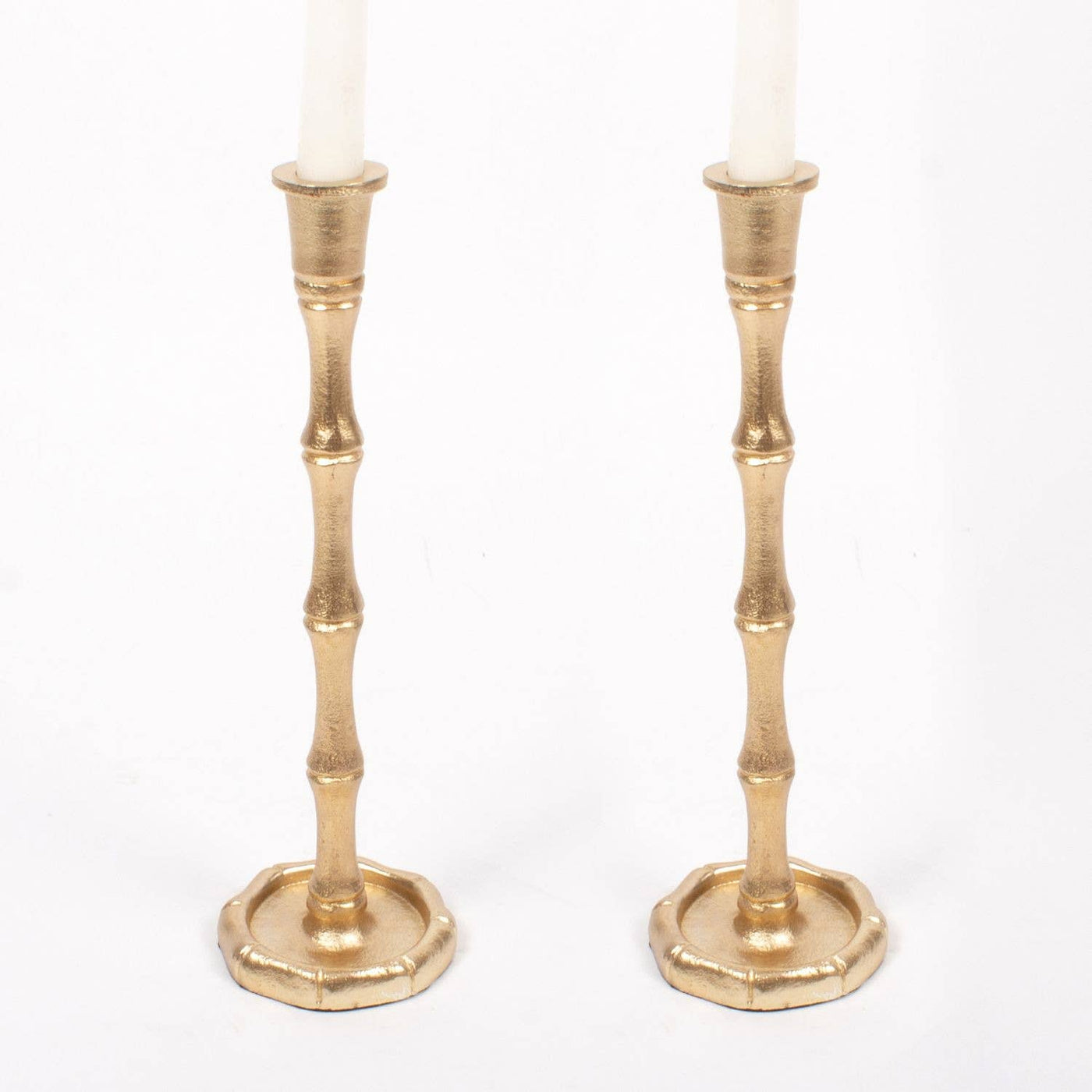 Gold Bamboo Candle Stick - Large Set off 2