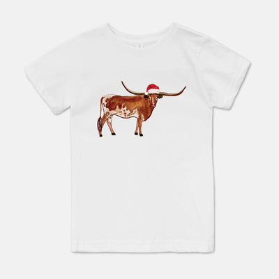 Longhorn Santa Hat Christmas Bella Canvas Youth Unisex Jersey Short Sleeve Tee