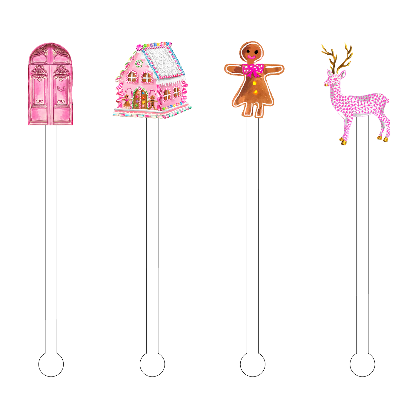 PREPPY PINK CHRISTMAS ACRYLIC STIR STICKS COMBO