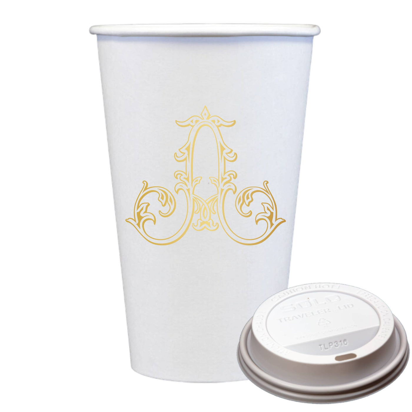 Initial Monogrammed Coffee Cups with Lids