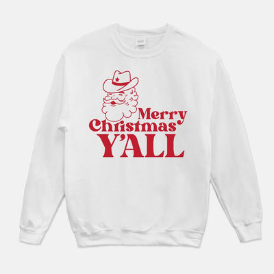 Merry Christmas Y'all Cowboy Santa Unisex Crew Neck Sweatshirt