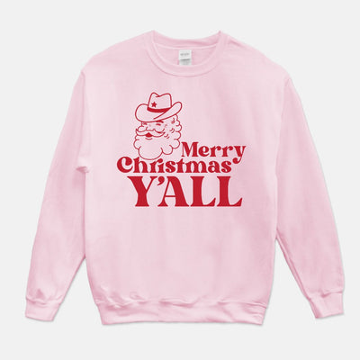 Merry Christmas Y'all Cowboy Santa Unisex Crew Neck Sweatshirt