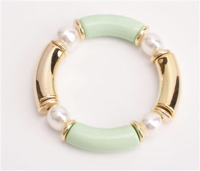 Pearl Bamboo Tube and Gold Stretch Bracelet