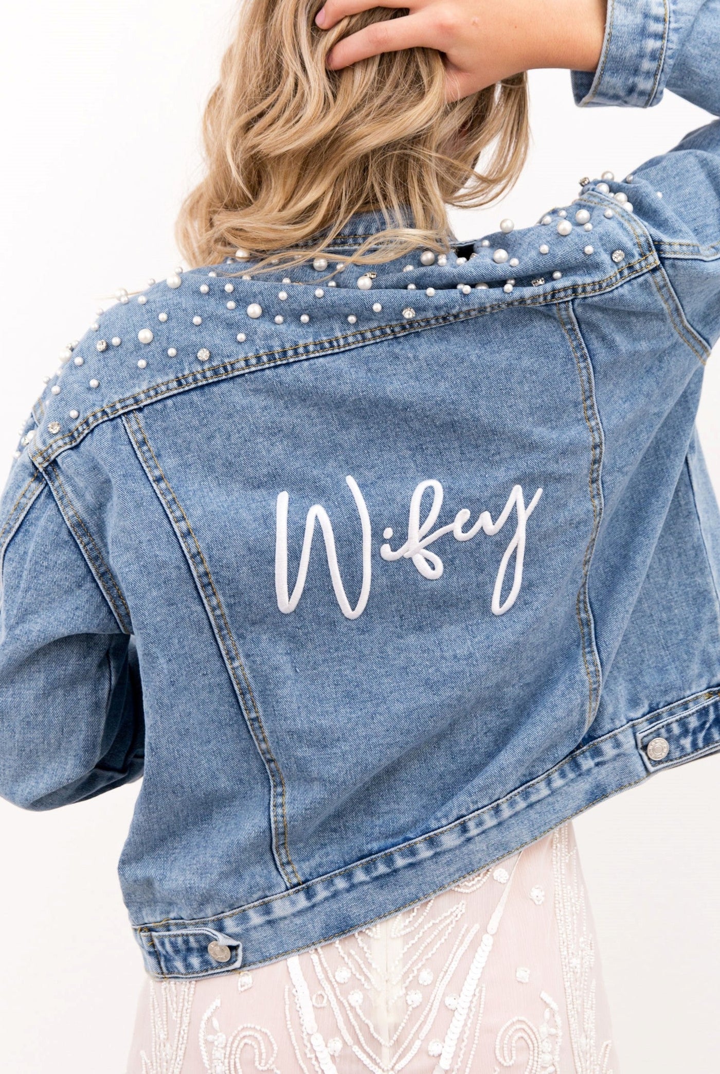 Pearl and Rhinestone Denim Jacket