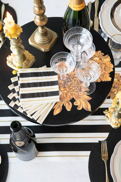 Black & Gold Awning Stripe Cocktail Napkins