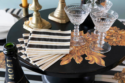 Black & Gold Awning Stripe Cocktail Napkins