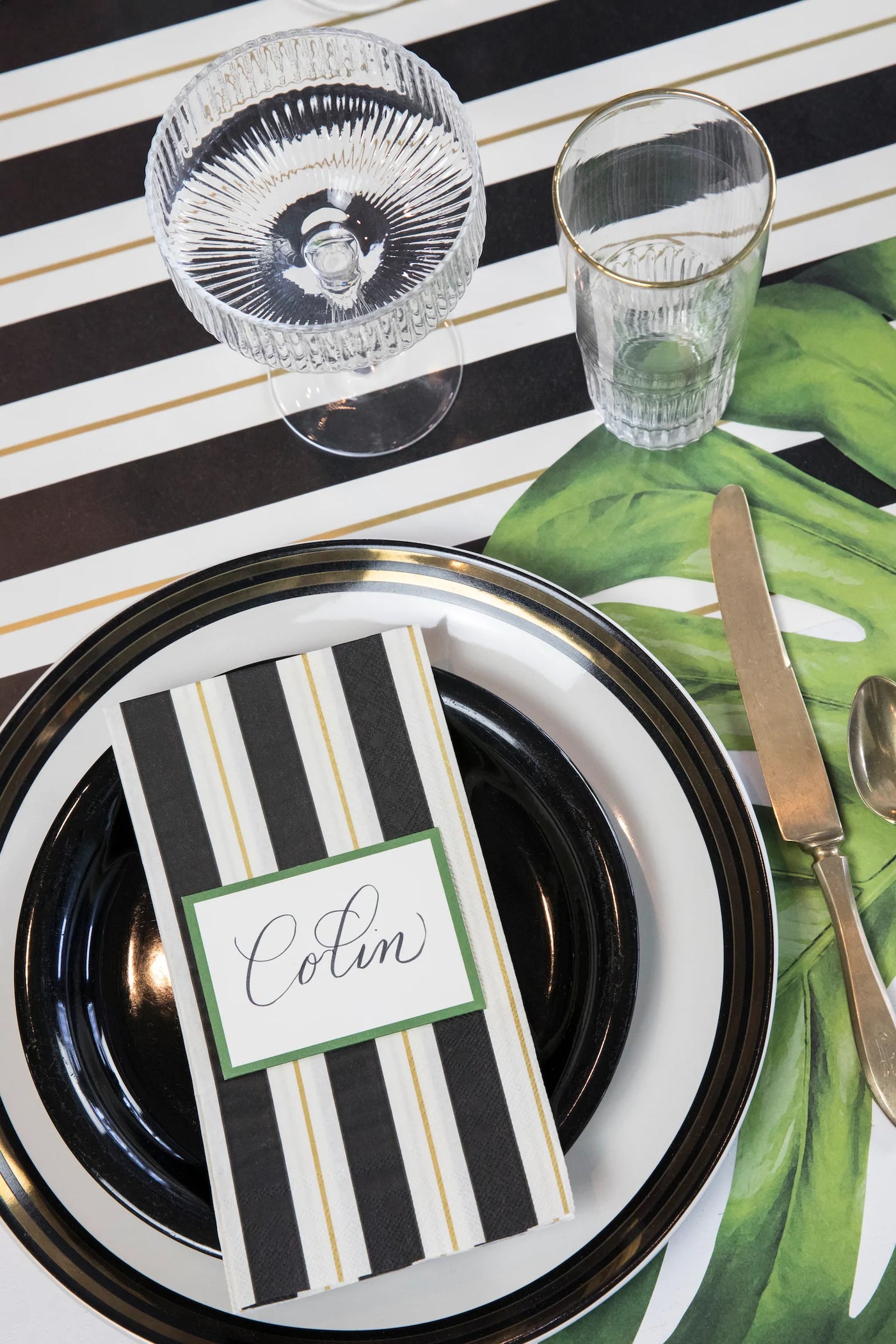 Black & Gold Awning Stripe Guest Napkins
