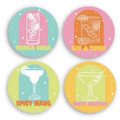 Bottoms Up Classic Cocktails Handmade Resin Coaster Set - Set of 4