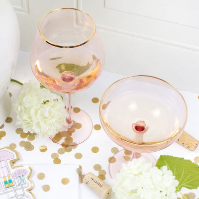 Gold Rimmed Pink Coupe Glass