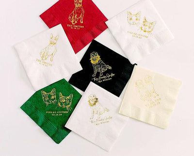 Cheers! Dog Drawing Pet Portrait Wedding Beverage Napkins