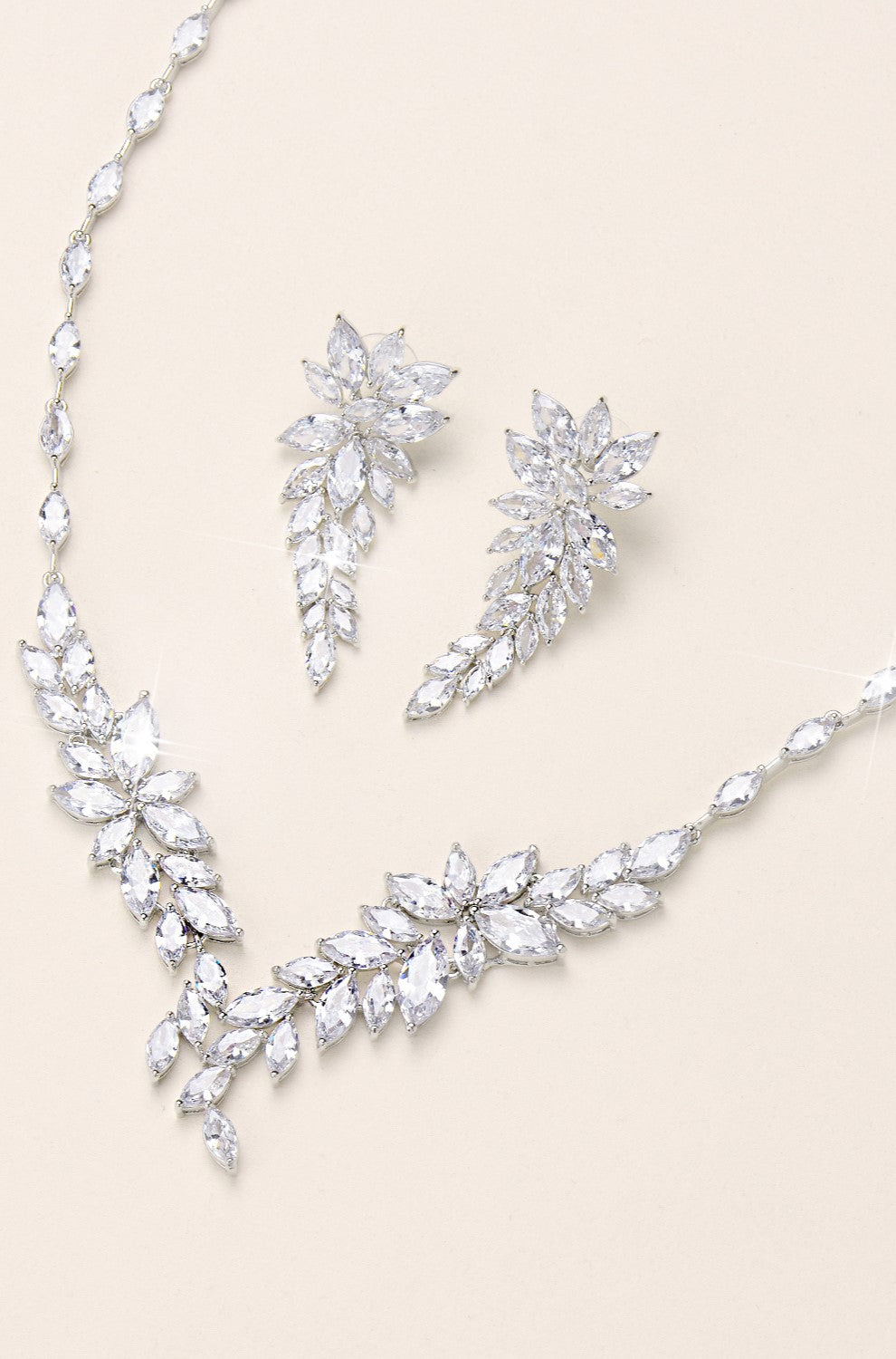 Alexia CZ Earrings and Necklace set 14K White Gold Plaited