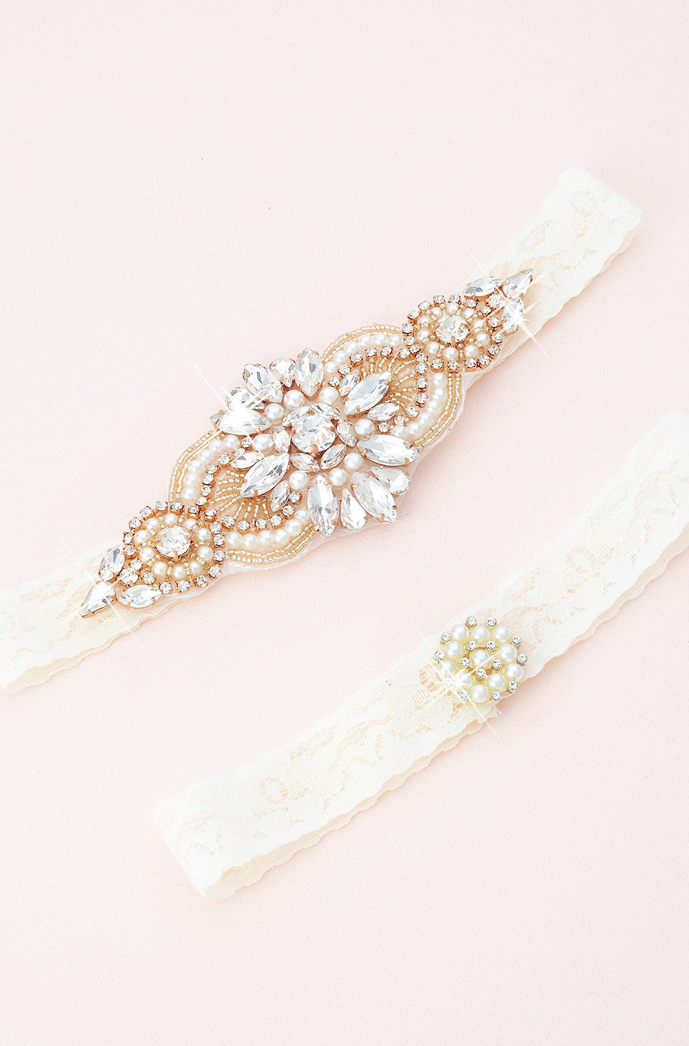 Poppy Crystal and Lace Garter Set