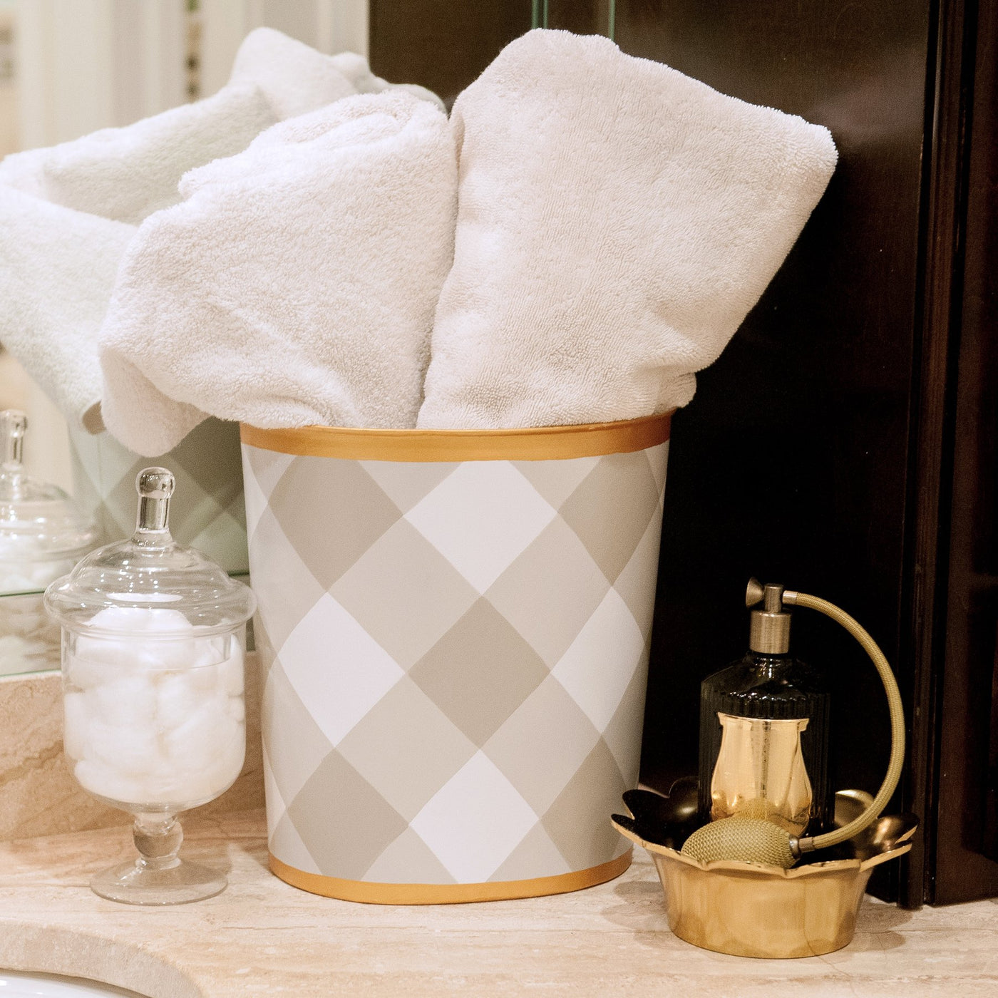 Buffalo Plaid Taupe Large Oval Wastebasket