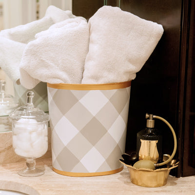 Buffalo Plaid Taupe Large Oval Wastebasket