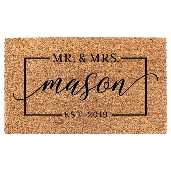 Mr. & Mrs. Square Last Name Custom Doormat