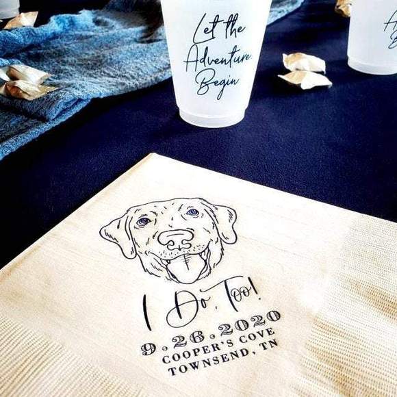 Cheers! Dog Drawing Pet Portrait Wedding Beverage Napkins