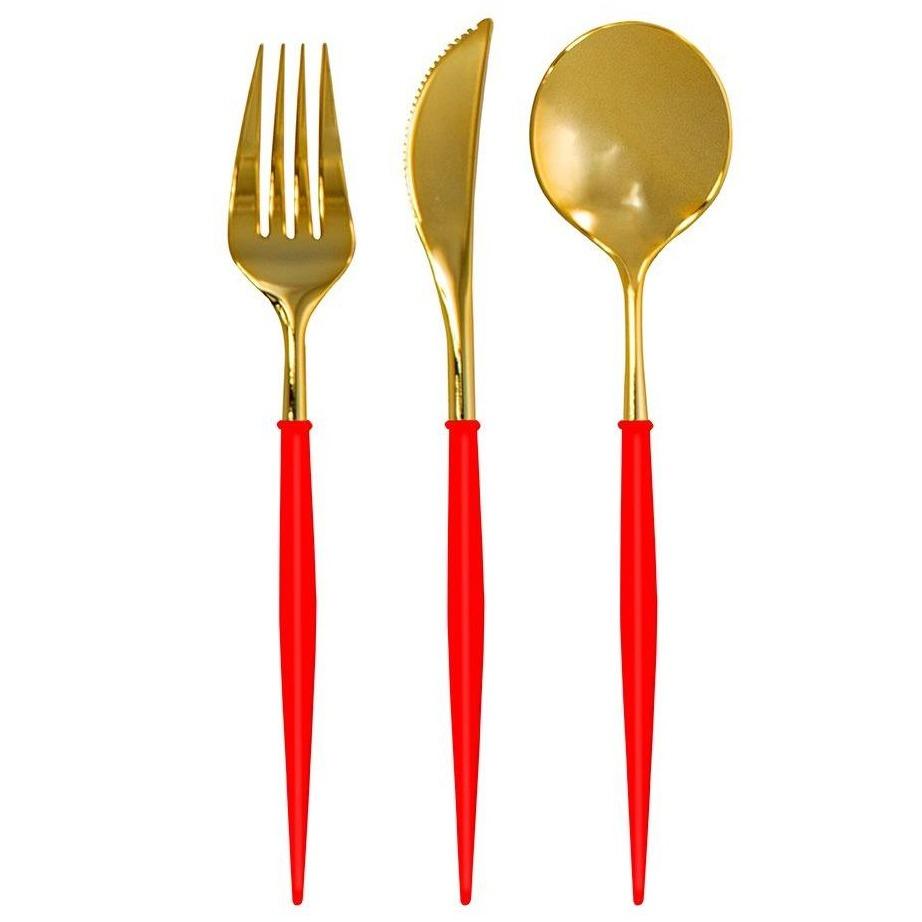 Red & Gold Handle Cutlery - 24pc Service for 8