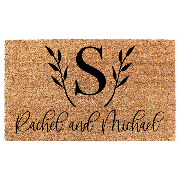 Leaf Initial Custom Monogram Names Doormat