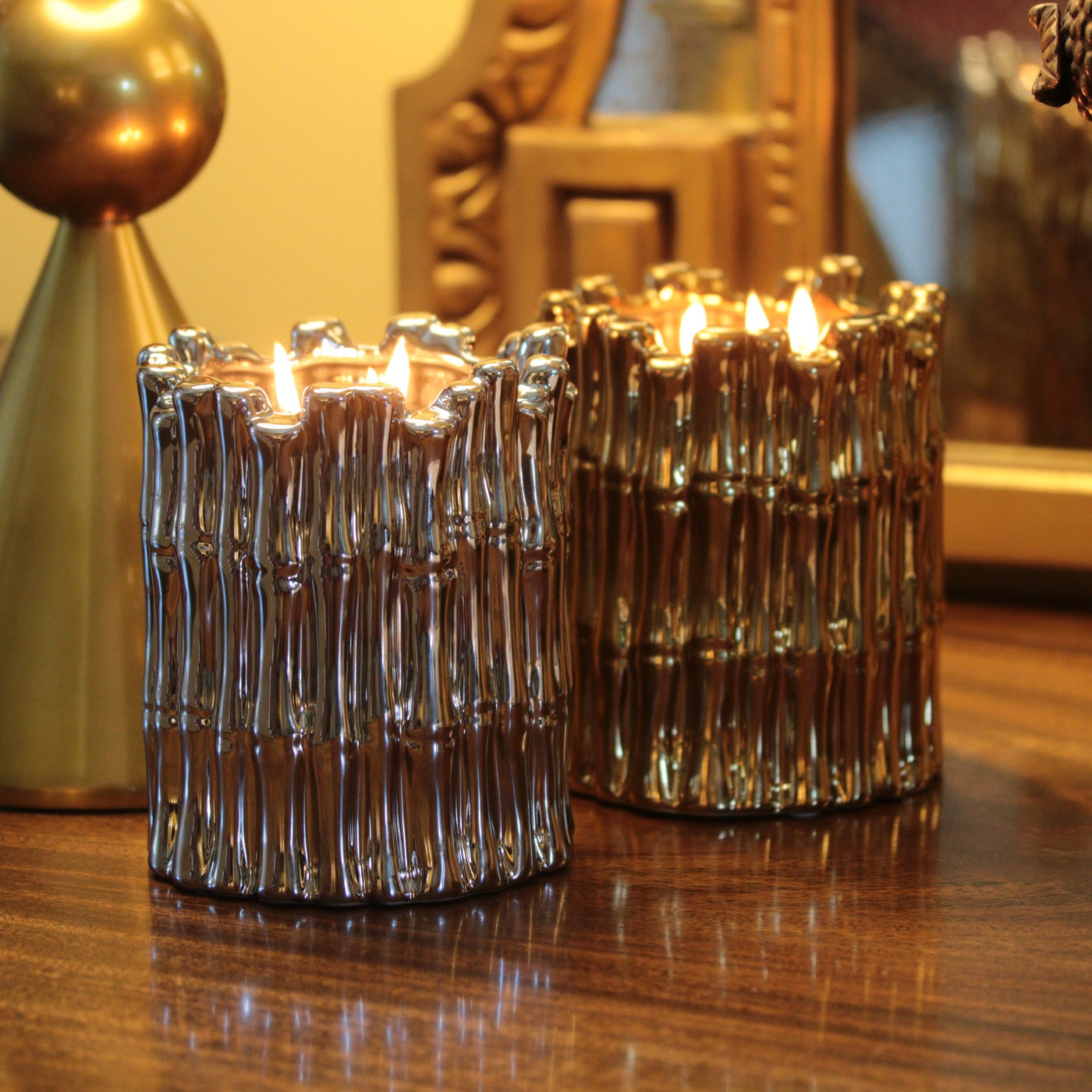 Sagano Collection Silver Bamboo Ivory Musk Scented Candle