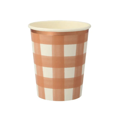 Gingham Burnt Orange Cups (x 8)