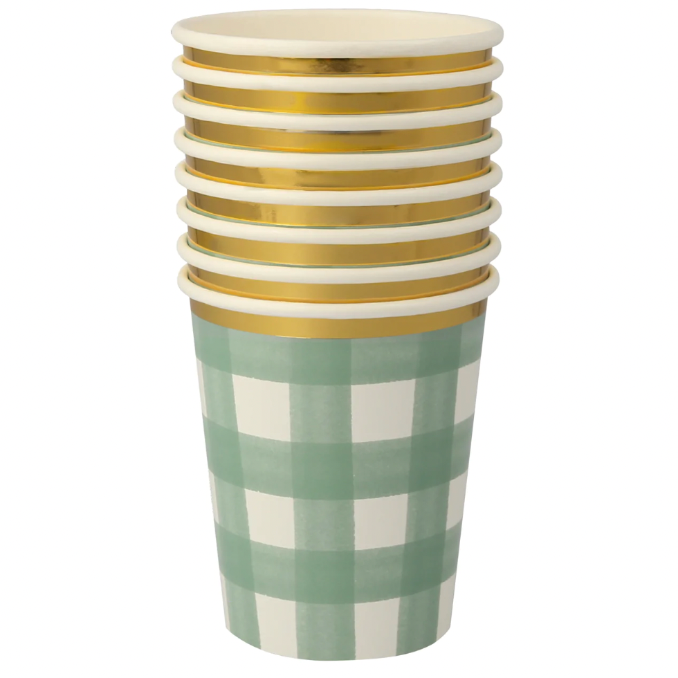 Green Gingham Cups 8pk