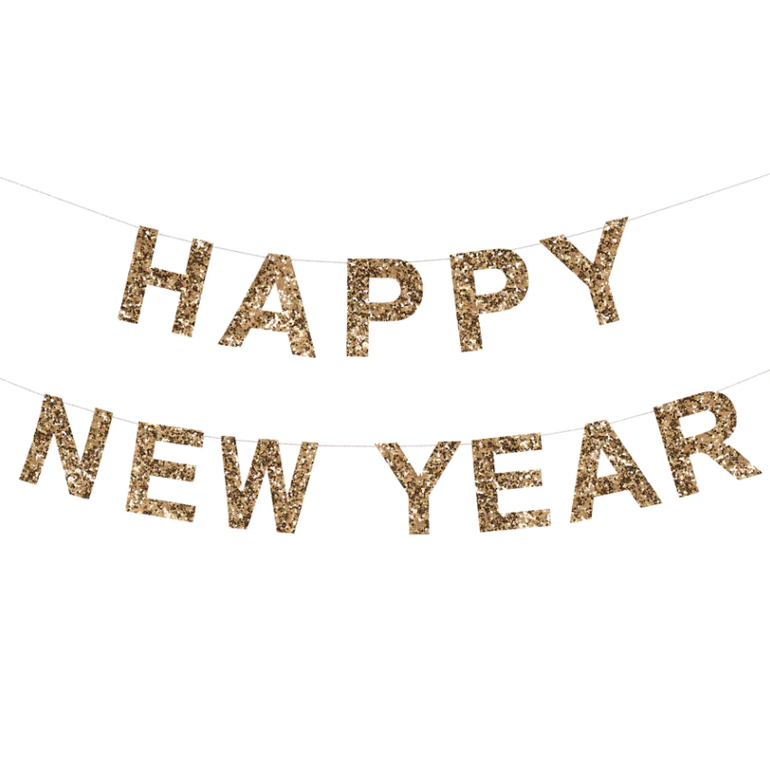 Gold Glitter Happy New Year Garland